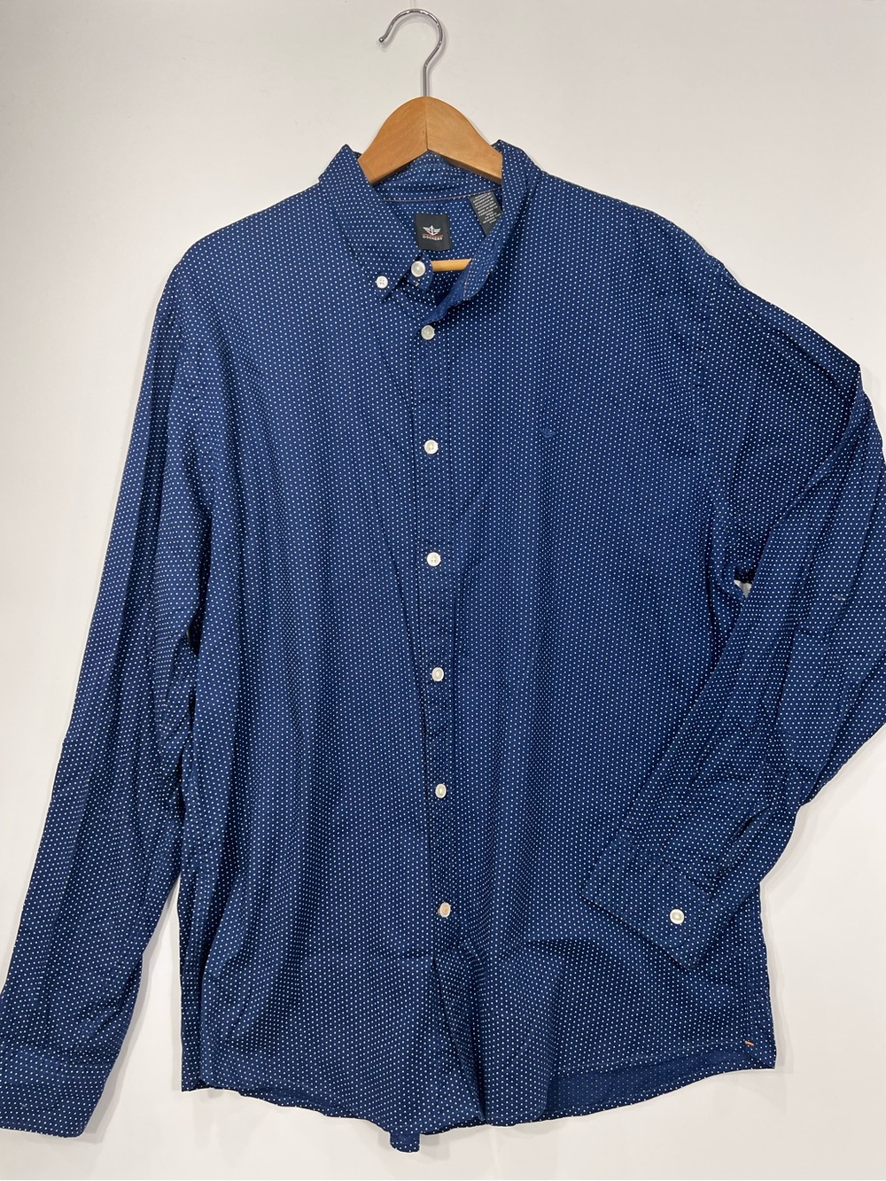 Dockers Navy Button-Down Shirt with Micro Dot Print